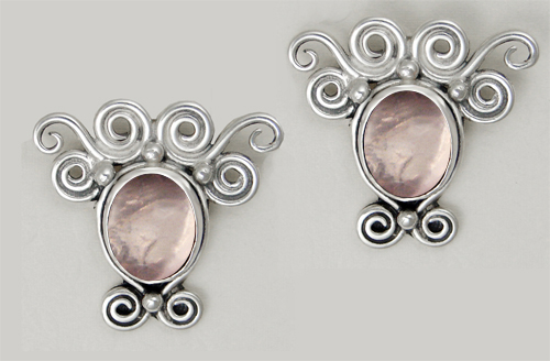Sterling Silver And Rose Drop Dangle Earrings With an Art Deco Inspired Style